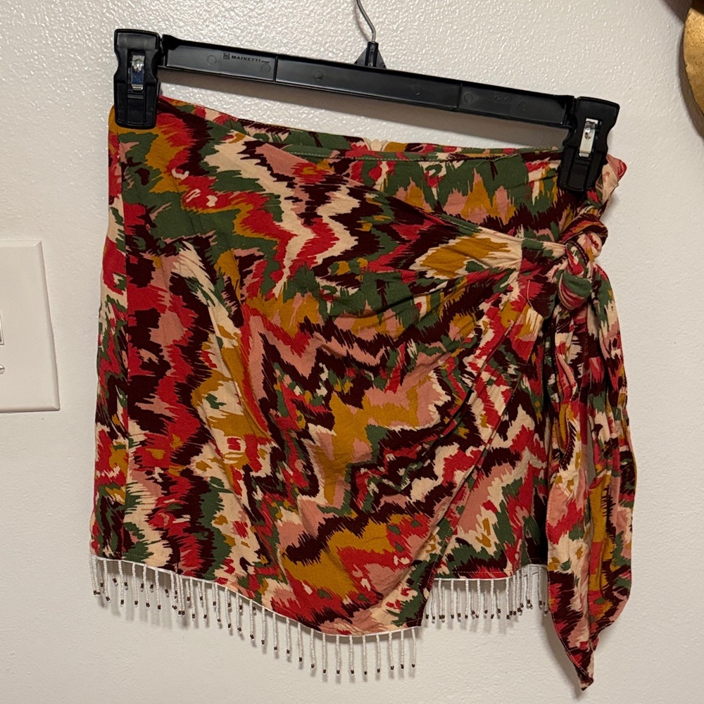 Zara Multicolor Abstract Print Mini Skirt with Fringe